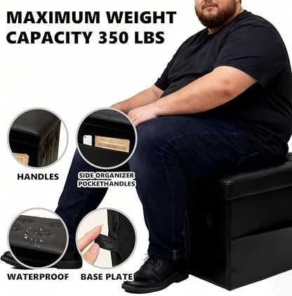 ALASDO Storage Ottoman Footrest Stool Small Ottoman with Storage Foldable Ottomans Foot Rest Footstool Bench for Living Room 17x13x13inches Black