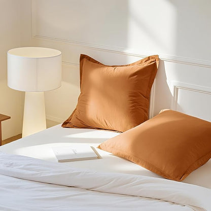 Simple&Opulence Linen Euro Sham Covers Set of 2, 26x26 Decorative Cotton Flax Blend Throw Pillow Cover Farmhouse Pillow Shams for Chair Couch Sofa Bedroom Living Room Home Decor,Rust