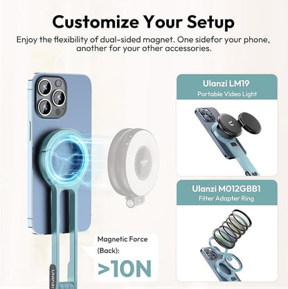 ULANZI MA30 Magnetic Phone Tripod Stand for iPhone, Aluminium Maglock Smartphone Mini Tripod Pocket Cell Phone Stand Strong Magnet Compatible with iPhone 17 16 15 14 13 12 Series, Mint Green