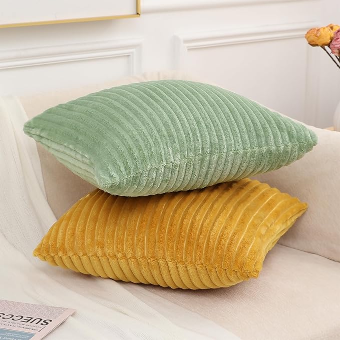 Simmore Decorative Spring Throw Pillow Covers 12x20 Set of 2, Soft Natural Plush Flannel Double-Sided Fluffy Lumbar Pillow Covers for Couch Sofa Living Room, Sage Green