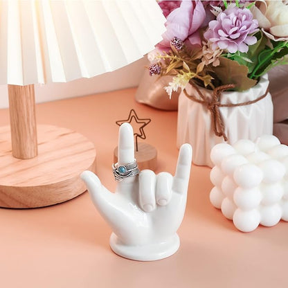 PUDDING CABIN Valentine's Day Gifts for Her & Him - Hand Ring Holder - I Love You - Wedding Ring Stand & Display Decor, Birthday & Engagement Gifts for Women, Men & Couple, Room & Desk Decor