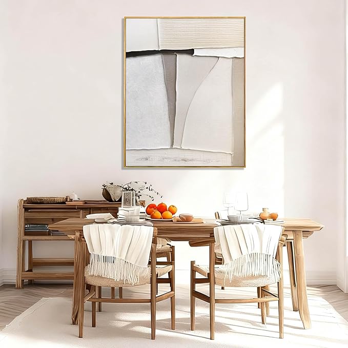 LEVERUP Minimalist Wall Art Beige Painting Artwork Hand Painted Wall Decorations for Dining Room Bedroom Hotel 32×40 Inchs Room Posters