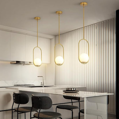 Yunnix Pendant Lights Modern Gold Globe Pendant Light Kitchen Island Dining Room Light Fixture Pendant Lights for Bedroom Pendant Light Fixture One Light (Bulb Not Included) 2 Pack