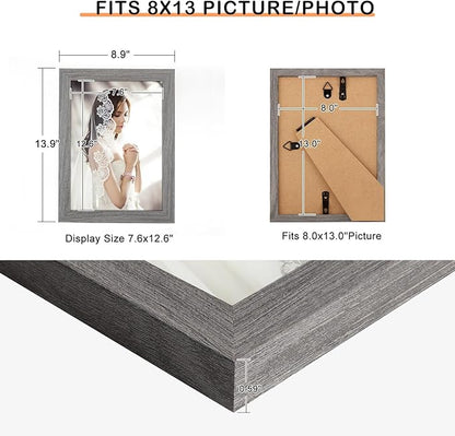 8x13 Picture Frame Distressed Gray, Rustic 13x8 Picture Frame Grey, Pic Poster Frame, 8 by 13 Gallery Family Portrait Photo Frame Horizontal and Vertical Display for Wall Hanging/Tabletop