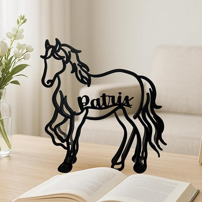 Personalized Horse Minimalist Sculpture, Custom Name Farmhouse Metal Desk Decor, Decorative Aesthetic Table Sign Gifts For Horse Lovers, Kids Room, Home Office Decorations