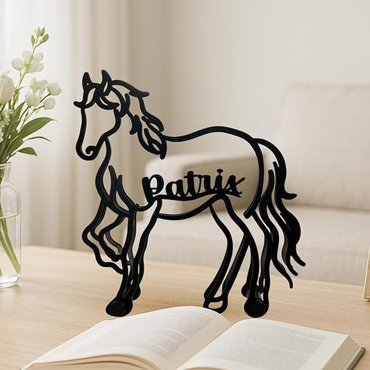 Personalized Horse Minimalist Sculpture, Custom Name Farmhouse Metal Desk Decor, Decorative Aesthetic Table Sign Gifts For Horse Lovers, Kids Room, Home Office Decorations