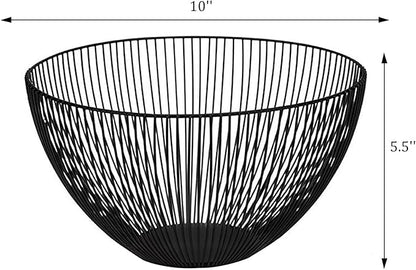 IBWell Black Wire Fruit Basket Fruit Bowl Kitchen Fruit Basket Stand Fruit Bowls for the Counters Metal Fruit Bowl (Round-Normal)