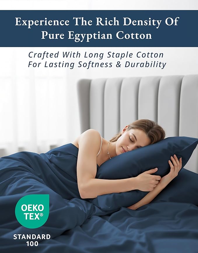 LANE LINEN 100% Egyptian Cotton Split King Sheets for Adjustable Beds, Long Staple Mercerized Bedding Sheets, Luxury Hotel Like Thick 15 inch Deep Pocket Reinforced French Seams - Estate Blue