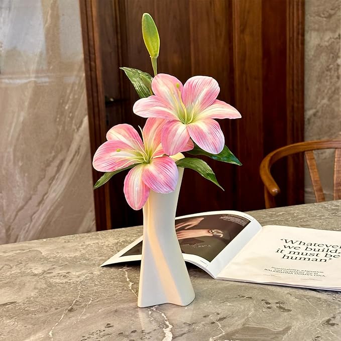 Twisted Ceramic Vase - 9" White Modern Sculptural Vase, Geometric Flower Holder for Table, Shelf & Mantel - Minimalist Home Decor