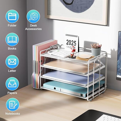 gianotter 4-Tier Paper Organizer With Magazine Holder, Desk Organizers and Accessories, White Desk Accessories, File Organizer for Office Supplies Storag(White)