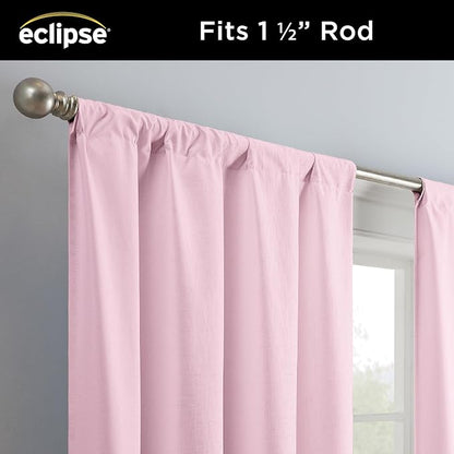 Eclipse Kendall Modern Blackout Thermal Rod Pocket Window Curtain, Insulating & Noise Reducing Curtains for Bedroom or Living Room (1 Panel), 63 in Long x 42 in Wide, Soft Pink