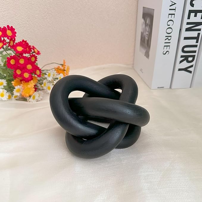 3-Link Wood Chain Link Coffee Table Decor, Black Wooden Knot Decor for Coffee Table Farmhouse Decortive for Home Boho Modern Shelf Decortion(Black)