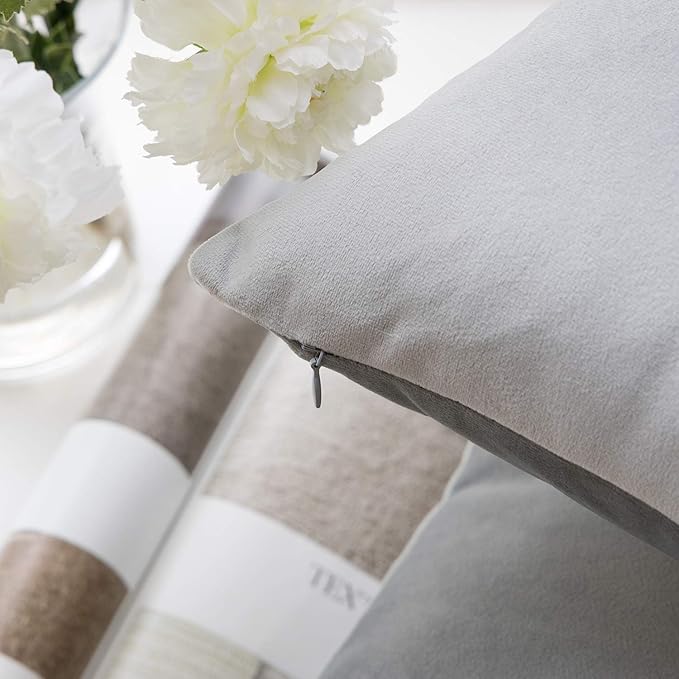 Phantoscope Pack of 2 Velvet Decorative Throw Decorative Pillow Cover Soft Solid Square Cushion Case for Couch Mist Grey 26 x 26 inches 65 x 65 cm