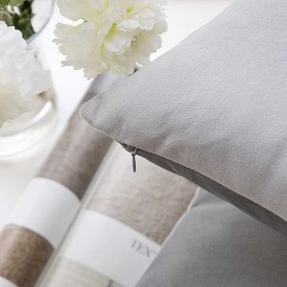 Phantoscope Velvet Decorative Throw Pillow Cover Soft Solid Square Cushion Case for Couch Mist Grey 20 x 20 inches 50 x 50 cm