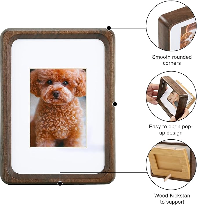 Walnut 5x3.5 inch Natural Wood Picture Frame, Tabletop Wooden Small Photo Frame with Mat, Display Pictures 2x2.76 or 3.5x5 Without Mat for Desktop Display, Mini Photo Picture Frame
