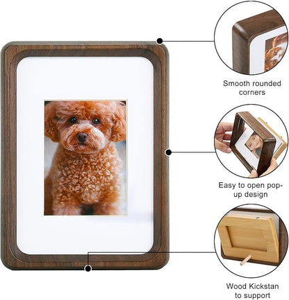 Walnut 5x3.5 inch Natural Wood Picture Frame, Tabletop Wooden Small Photo Frame with Mat, Display Pictures 2x2.76 or 3.5x5 Without Mat for Desktop Display, Mini Photo Picture Frame