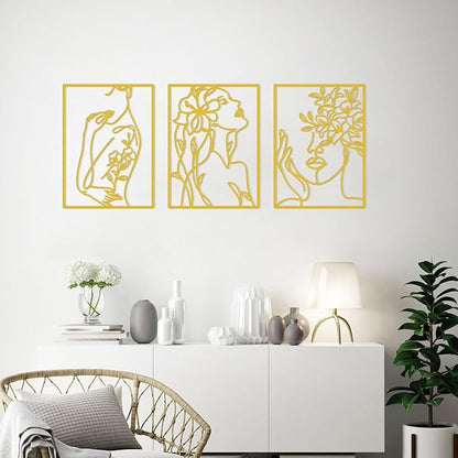 KOYILTD 3 Pcs Minimalist Gold Wall Decor Female Body Minimalist Line Wall Art Modern Aesthetic Home Decoration Abstract Wall Art for Home Living Room Bedroom Bathroom (Charming, Gold, Large)