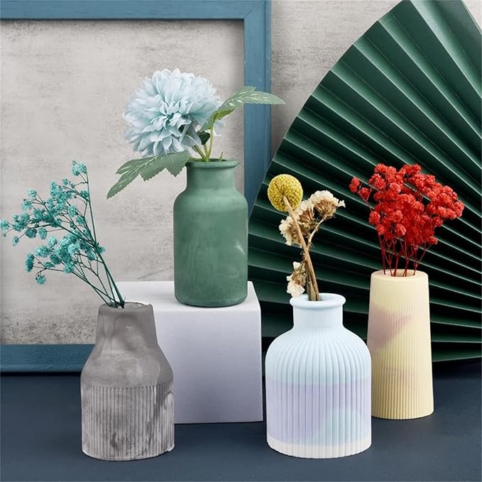 Concrete Art Vase Silicone Mold Rattan Bottle Succulent Planter Flower Pot Cement Clay Mould Plaster Epoxy Resin Pen Holder Mould