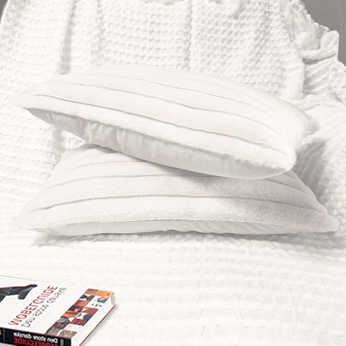 2 Pack 12x20 Pillow Cover Velvet Pillow Covers, Faux Fur Oblong Throw Pillow Covers for Living Room Decorations Throw Pillow Case, Throw Pillow Cover Cushion Cover for Home Sofa Bedroom Car, Ice Cream