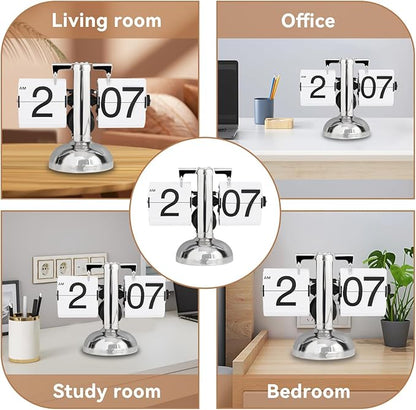 Flip Clock, Retro Desk Clock Minimalist Mechanical Auto Desk with Large Numbers Digital Display for for Office Bedroom Hotel White