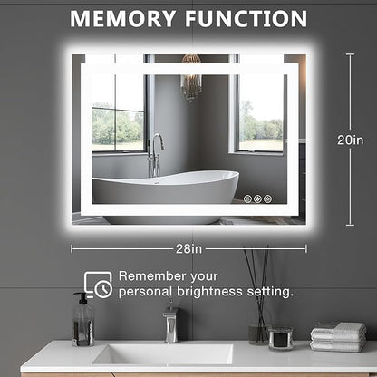 Sweetcrispy 20.1"x28.1" 1Smart Anti-Fog LED Bathroom Mirror with Front Light & Backlit, 3 Color Temperatures, Dimmable, Memory Function, Rectangle Modern Vanity Mirror