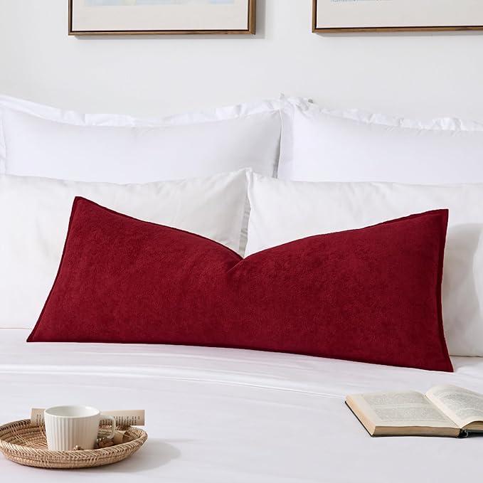 Kevin Textile Christmas 14x36 Inch Long Lumbar Cover 1 Pack Soft Boucle Textured Decorative Waterproof Rectangle Cushion Accent Pillows for Couch Sofa Chair Bed Home Decor Indoor Outdoor Burgundy