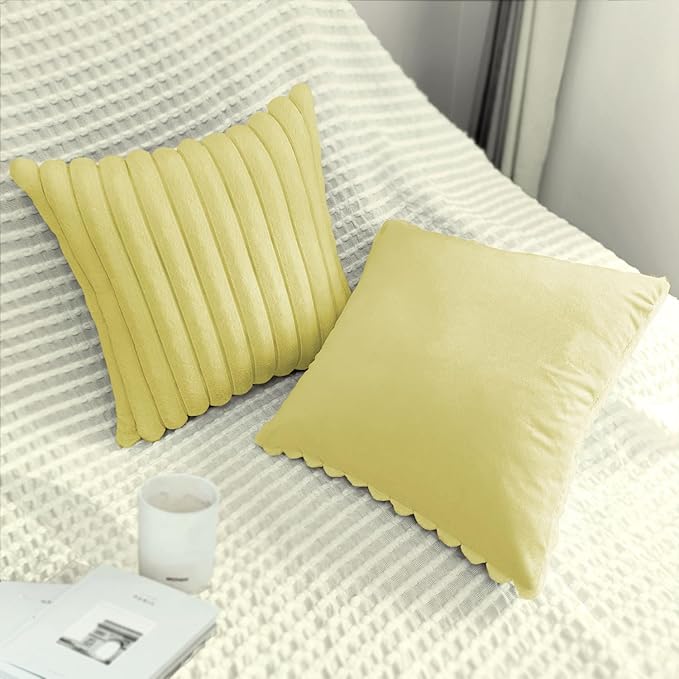 2 Pack 18x18 Pillow Cover Velvet Pillow Covers, Faux Fur Square Throw Pillow Covers for Living Room Decorations Throw Pillow Case, Throw Pillow Cover Cushion Cover for Sofa Bedroom Car, Lemon Yellow