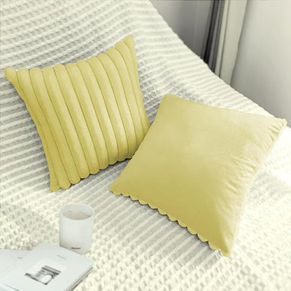 2 Pack 18x18 Pillow Cover Velvet Pillow Covers, Faux Fur Square Throw Pillow Covers for Living Room Decorations Throw Pillow Case, Throw Pillow Cover Cushion Cover for Sofa Bedroom Car, Lemon Yellow