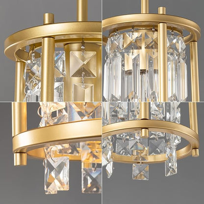 LMQNINE Modern Gold Pendant Lights Kitchen Island, Crystal Chandelier Lights Fixture, Elegant Adjustable Pendant Lighting for Dining Room Bedroom (Round 1-Light)