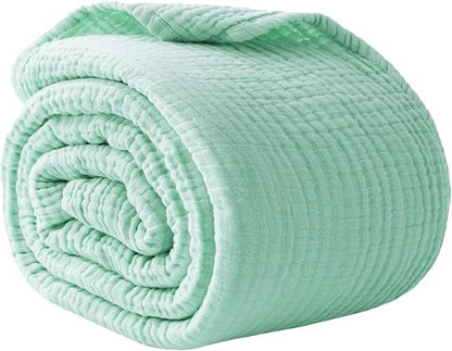 100% Cotton Muslin Blanket Queen 90" x 90", Breathable and Lightweight Cotton Throw Blankets for Bed, Soft Cooling Summer Gauze Blanket for Adults All Season, Mint