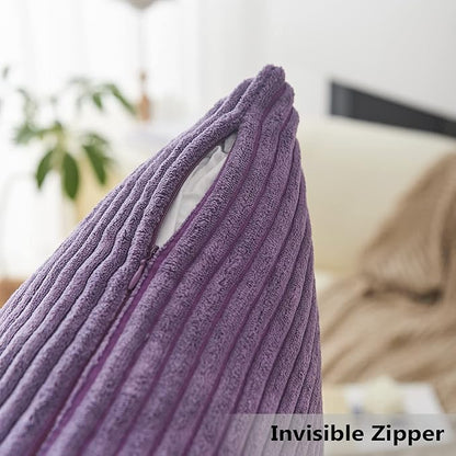 Home Brilliant Purple Decorative Pillows Solid Striped Corduroy Plush Velvet Pillow Covers for Couch Sofa Bed, 50cm, 20 x 20 Inch, Eggplant