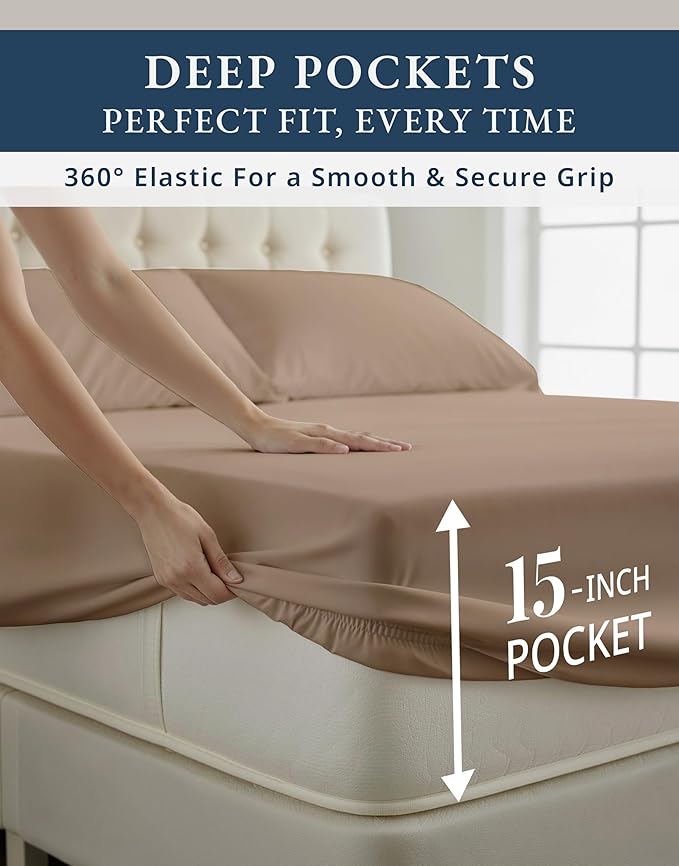LANE LINEN 100% Egyptian Cotton Full Size Bed Sheets, Machine Washable Naturally Temperature regulating Sustaibable No Pill Fade Resistant Full Size Sheets Set Cotton - Taupe
