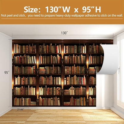 Bookshelf Wallpaper Mural Suitable for Living Room Office（Not Peel and Stick）