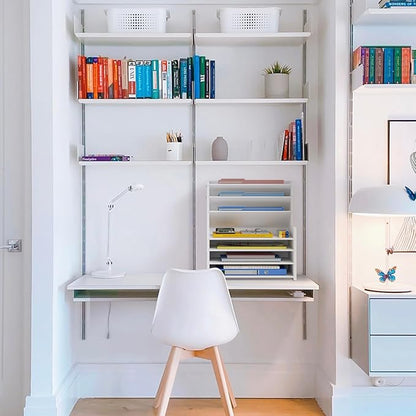 Wood Office Desk File Organizer - 7 Tier Desk Top Storage Shelf Stationary Workspace Organization Small Wooden Desktop Paper Tray,White