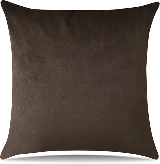 Artscope Luxury Velvet Pillow Covers Decorative Square Pillowcases Soft Solid Cushion Cases for Couch Sofa Bedroom Home Decor 24x24 Inch Chocolate Brown