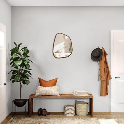 Asymmetrical Wall Mirror Irregular Wood Frame Modern Unique Wall-Mounted Artistic Wavy Mirror Decor Bathroom Vanity Bedroom Living Room Entryway Hallway 14"x10"