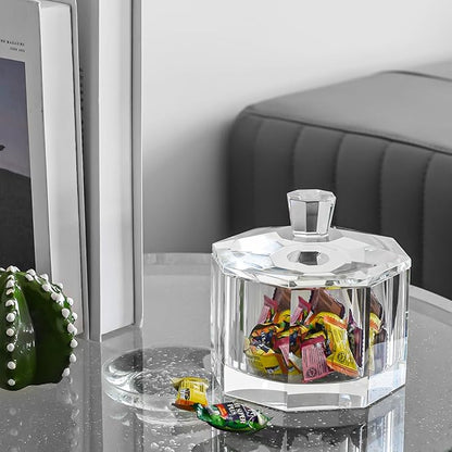 Crystal Candy Dish with Lid Hand-Cut Home Decorative Jewelry Box/Jar W 5" x H 5" with Multi-faceted, Comes With Gift Box