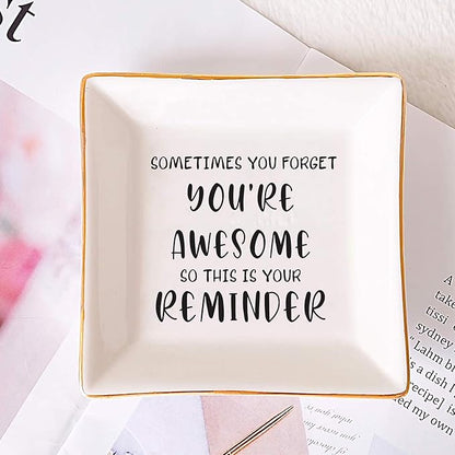 SUNBMO Sometimes You Forget You are Awesome - Thank You & Birthday Gifts, Inspirational Gifts for Women, Friends, Coworkers, Boss & Employee - Ceramic Jewelry Trinket Dish