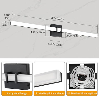 Modern Black Vanity Light Bar 40 Inch, 30W 5CCT Dimmable Bathroom Light Fixtures LED Wall Lighting Fixture