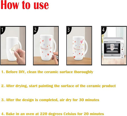 Acrylic Marker Ceramics Pens Ceramic Paint Brush Pen for Christmas Decorations Porcelain Mugs Both Glazed Christmas Decoration Unglazed Ceramics Permanent Marke(12 Colors) for Adults