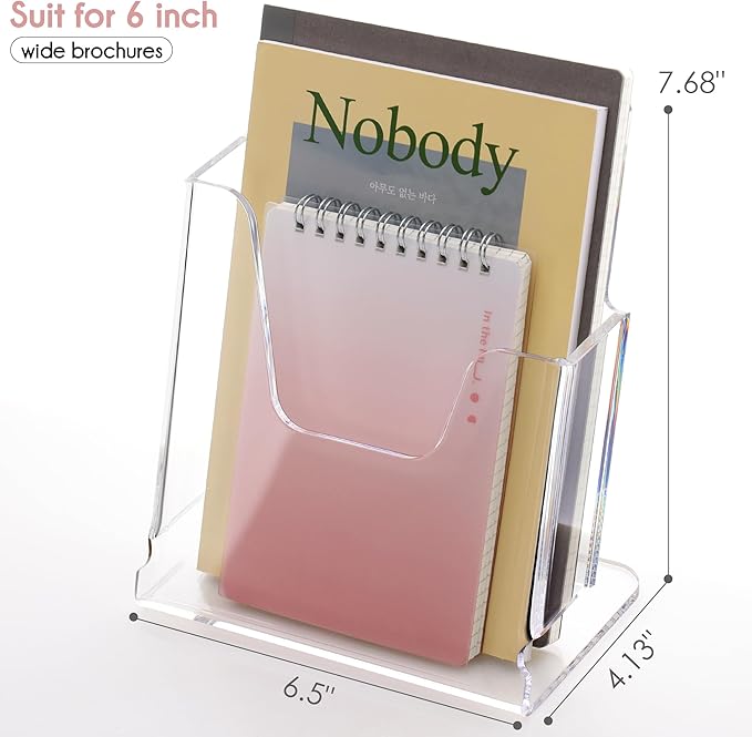 Acrylic Brochure Holder 6X8 Inches Clear Acrylic Flyer Holder Brochure Holder Sign Holder Pamphlet Holder Menu Holder Display Stand 1 Pack For Weddings Offices Exhibition Restaurants Hotel Etc…