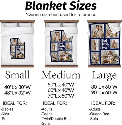Fathers Day Personalized Gifts from Daughter Custom Blankets with Photos and Text Multiple Colors Sizes Soft Flannel Gifts for Men Birthday Gifts for Dad