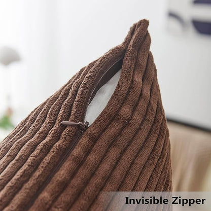 Home Brilliant 24x24 Pillow Covers Set of 2 Striped Corduroy Plush Velvet Euro Sham Large Throw Pillow Cover for Chair, 24 x 24 inch, Brown
