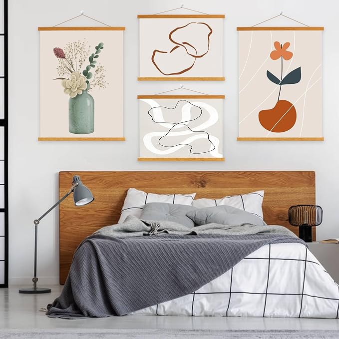 4 Pack 11x14 11x17 Poster Frame, Magnetic Light Wood Frame Hanger for Photo Picutre Canvas Artwork Art Print Wall Hanging (4 Packs, 11", Teak Color)