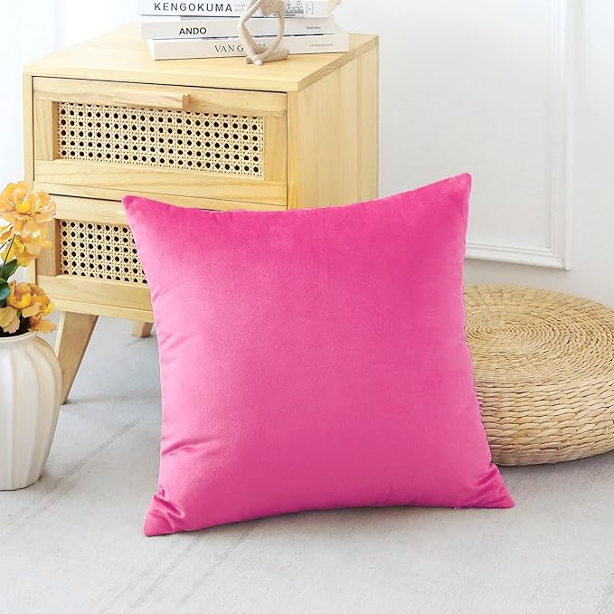 Artscope Luxury Velvet Pillow Covers Decorative Square Pillowcases Soft Solid Cushion Cases for Couch Sofa Bedroom Home Decor 20x20 Inch Hot Pink