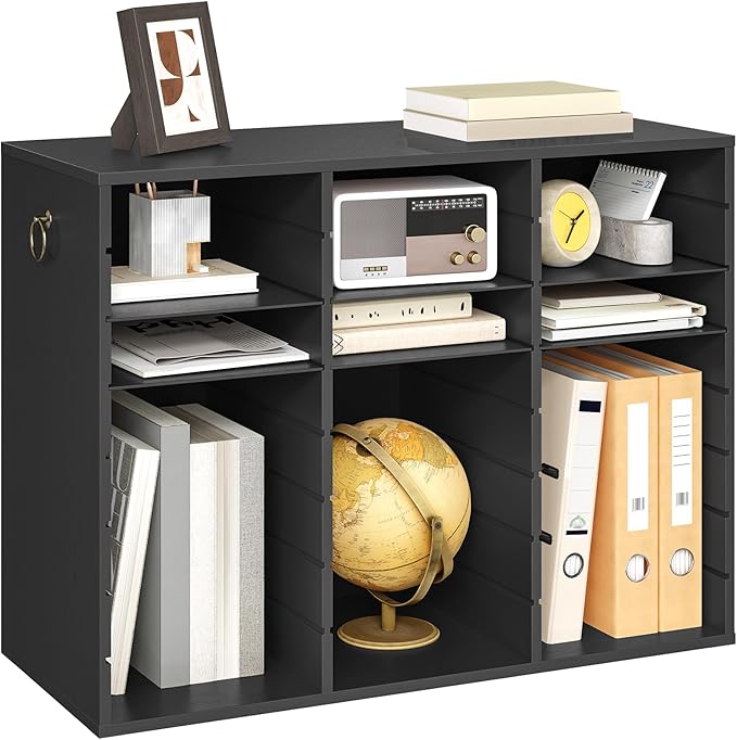 HOOBRO Literature Organizer, 24 Compartments Wooden Mail Organizer, Countertop Literature Sorter with Adjustable Shelves for Home, Office, School, Student Mailbox for Classroom, Black BK38WF01