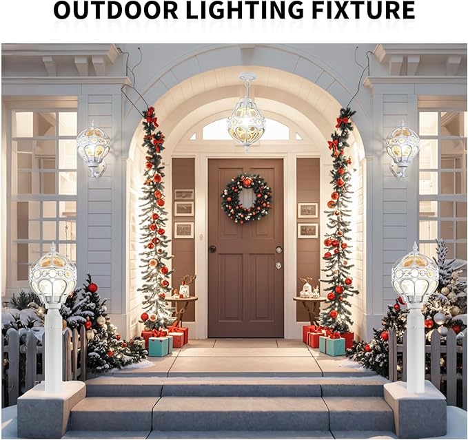 Globe Outdoor Wall Lights for Porch Patio Garage, White Aluminum Outdoor Light Fixtures Wall Mount, Sphere Waterproof Outside Wall Sconces Exterior House Lantern Lighting with Amber Glass, 2 Pack