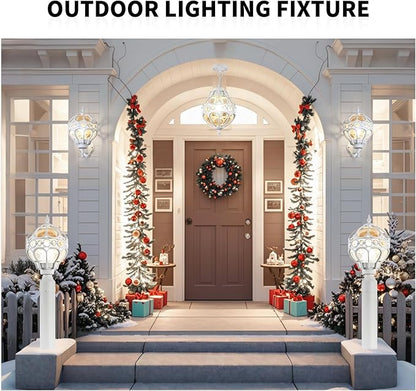Globe Outdoor Wall Lights for Porch Patio Garage, White Aluminum Outdoor Light Fixtures Wall Mount, Sphere Waterproof Outside Wall Sconces Exterior House Lantern Lighting with Amber Glass