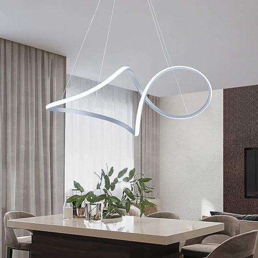 Contemporary Chandelie, LED Pendant Light with Irregular Rings, Not Dimmable 6000K Cool Light, Adjustable Pendant Light for Living Room, Dinning Room, Bed Room, Kitchen, Restaura