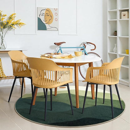 4ft Abstract Round Rug,Soft Washable Non-Slip Mountain Circle Classroom Rug,Chic Stain Resistant Low-Pile Throw Rugs for Entryway/Bedroom/Nursery/Living Room(Green)
